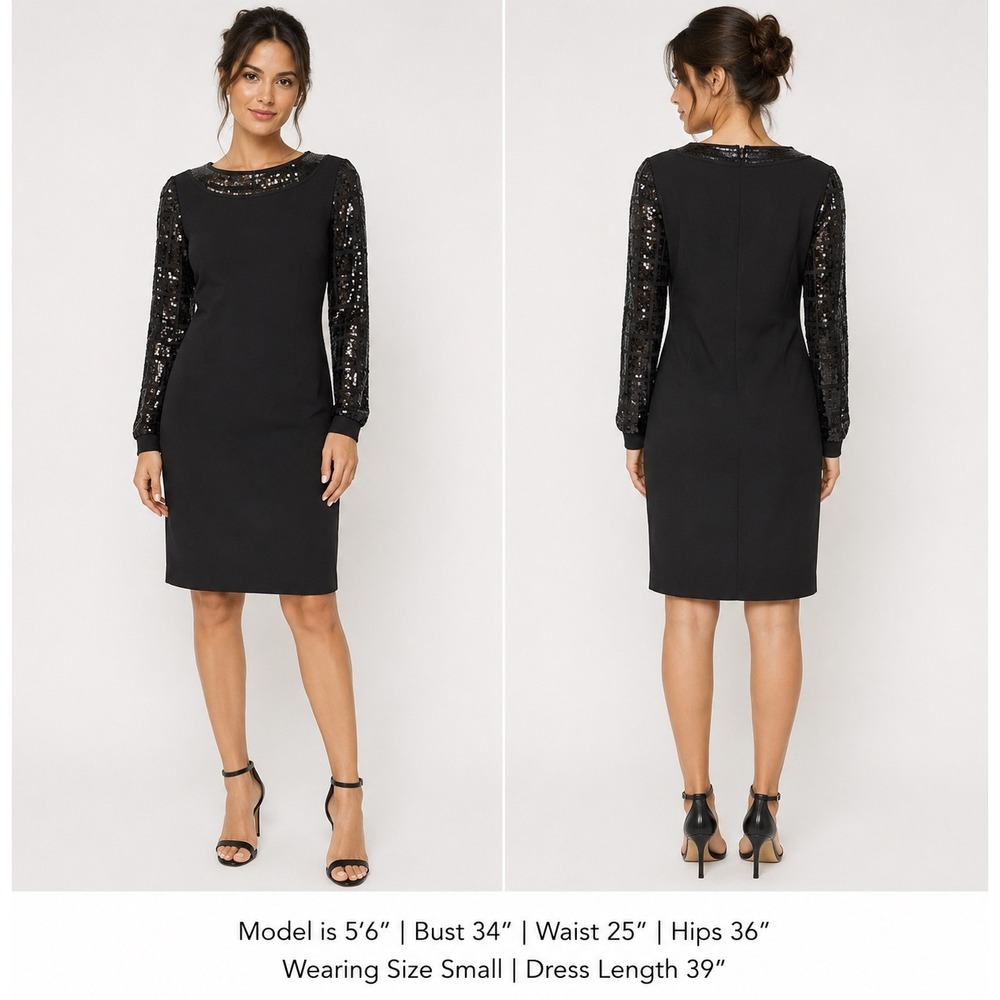 Tory Burch Black Sequin Sleeve Sheath Dress Women's Size Small Cocktail Party